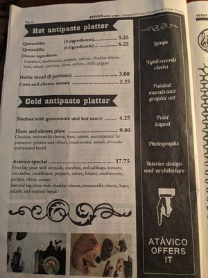 Platter options at Atavico Cafe in Quito
