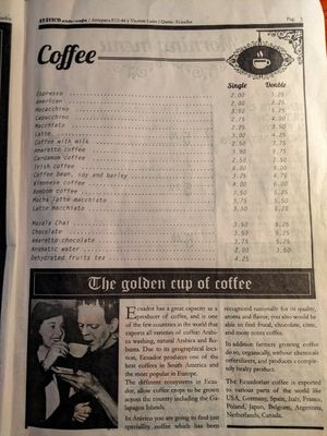 Coffee at Atavico Cafe in Quito