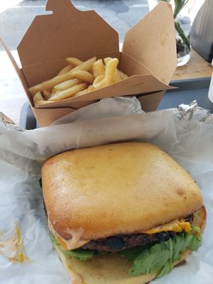 My burger on a gluten free bun at Refocused in Baltimore