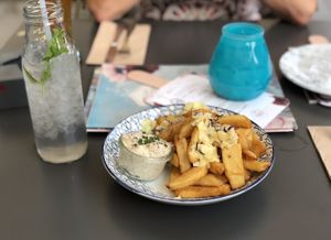 Truffle fries and lavender lemonade  at Wilma Wunder in Dusseldorf