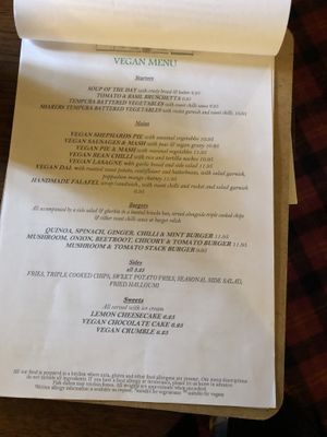 Vegan menu at Inn on the Pond in Redhill
