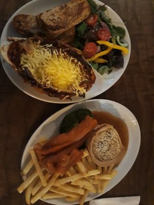 Mushroom lasagne and mushroom pie. Unfortunately, we visited on a Bank holiday  on the last day to eat out to help out, and they were understaffed, the lasagne was overcooked.  at Inn on the Pond in Redhill