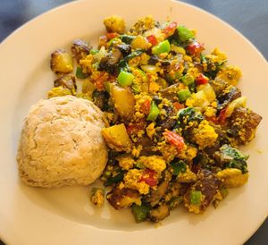 Tofu hash. Biscuit is not vegan.... toast was available. at Bluegrass Grill in Chattanooga