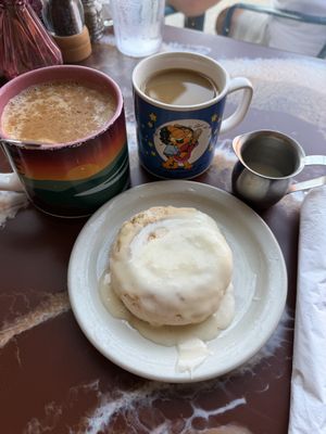 GF Cinnamon Roll with vegan icing + Mayan hot cocoa made with coconut milk  at Bluegrass Grill in Chattanooga
