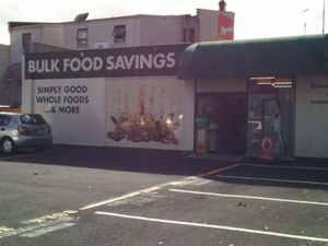 store entrance from driveway off Walters Road at Bulk Food Savings in Auckland
