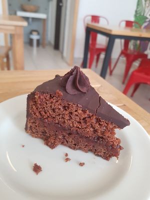 Best chocolate sponge cake I've ever had! at Vegano De Altura in Quito