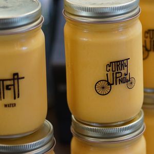 mango lassi at Curry Up Now in Oakland