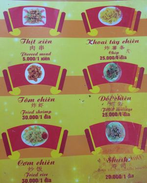 Menu at Thien Phuc in Ha Giang