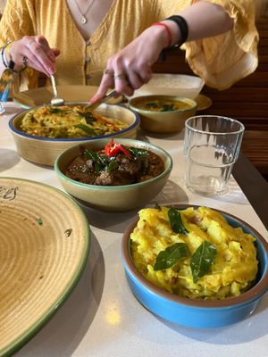 vegan main in the back.  Spiced mashed potatoes (potato fry) is also vegan (and tasty!) at Hoppers - Covent Garden in London