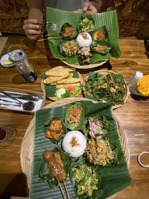 Nasi Campur, tempeh and water spinach at Sun Sun Warung in Ubud