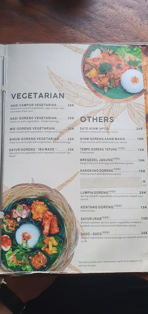 Menu at Sun Sun Warung in Ubud