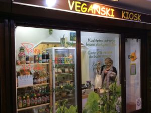 The shop, wait outside if there’s a customer already inside! at Veganski Kiosk in Belgrade