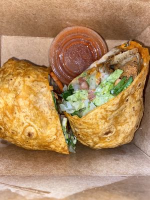 Crispy chikn wrap at Wisdom's Vegan Bakery & Cafe in Spring