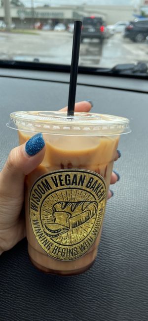 Iced mocha latte at Wisdom's Vegan Bakery & Cafe in Spring