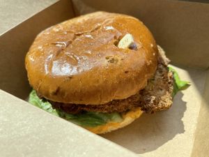 Spicy chicken sandwich  at Wisdom's Vegan Bakery & Cafe in Spring