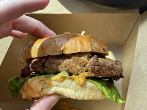 Spicy chicken sandwich  at Wisdom's Vegan Bakery & Cafe in Spring