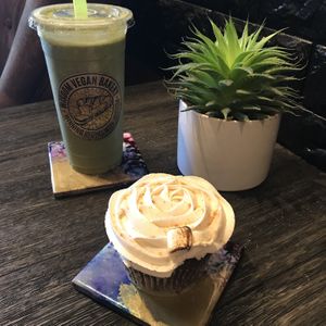 Matcha Madness and Jumbo S’mores Cupcake at Wisdom's Vegan Bakery & Cafe in Spring