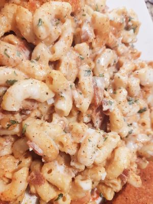 Macaroni is cheezy and Vegan bacon adds a ton of Flavor! at Wisdom's Vegan Bakery & Cafe in Spring