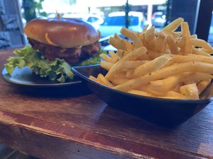 Spicy Chikn w/ truffle fries   at Wisdom's Vegan Bakery & Cafe in Spring