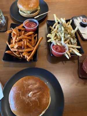 Y’all these fries are amazing!   Sweet potato and garlic Parmesan.     at Wisdom's Vegan Bakery & Cafe in Spring