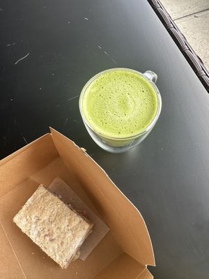 Strawberry Blondie and matcha   at Wisdom's Vegan Bakery & Cafe in Spring