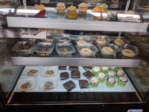 Dessert case at Wisdom's Vegan Bakery & Cafe in Spring