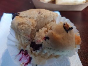 Moist, flakey blueberry muffins at Wisdom's Vegan Bakery & Cafe in Spring