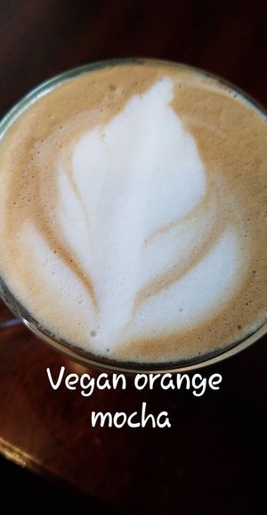 The orange mocha was delightful at Wisdom's Vegan Bakery & Cafe in Spring