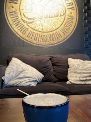 Kava Latte (No caffeine helps with sleep) so good! at Wisdom's Vegan Bakery & Cafe in Spring