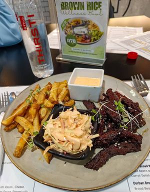 Crispy ribs with fries & slaw at The Vegan Chef - Midrand in Johannesburg
