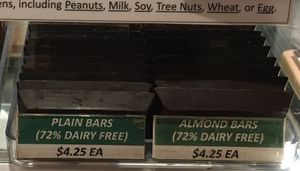 Vegan chocolate bars (72% chocolate solids; 1000% dairy-free) at Li-Lac Chocolates - Grand Central Market in New York City