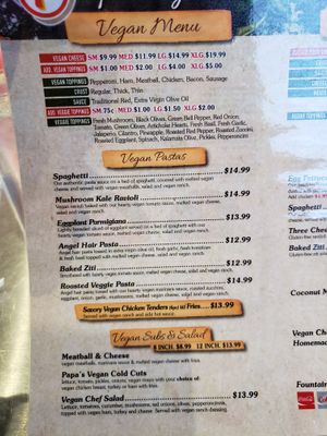 Some of the Vegan options available here.  at Papa Pizza Pie in Glendora