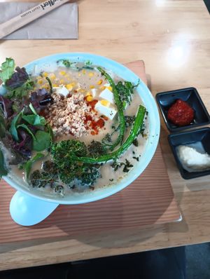 Vegan ramen with accoutrements at HiroNori Craft Ramen in Santa Clara