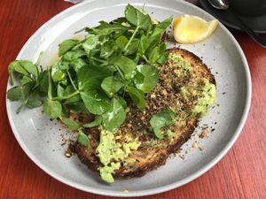 Smashed avo without feta  at Bateau Beach in Bateau Bay