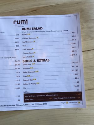 "V" denotes vegan  at Rumi in Chicago