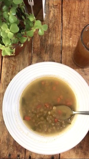 Caldo de lentejas at Vegan Center in Hermosillo