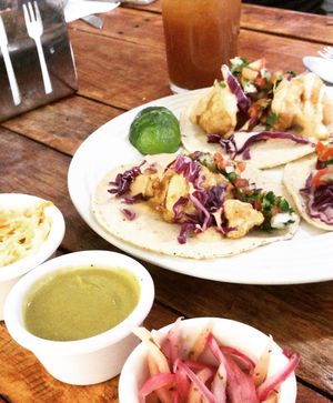 Tacos tipo “fish” de coliflor at Vegan Center in Hermosillo