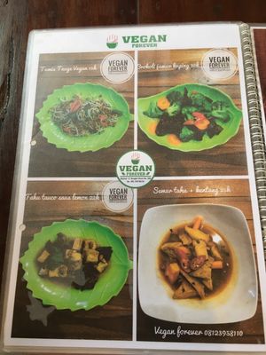 Menu. The tofu lemon sauce did not have any lemon taste at all.  at Vegan Forever in Denpasar