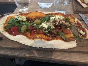 Vegan feta & chanterelle pizza. Yeah yeah I was a greedy... at Tintå in Turku