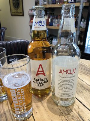 Amelie's Golden Ale at Amelie Restaurant in Cambridge at Amelie Flam-kuche in Cambridge