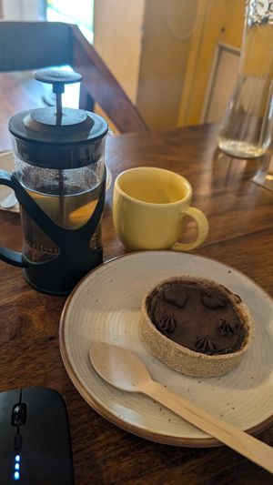 Chocolate tart at Step Out Cafe in Jaipur