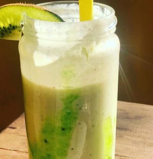 The refreshing delicious all season Kiwi Shake at Step Out Cafe in Jaipur