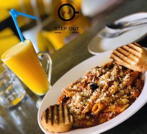 Pasta and juice at Step Out Cafe in Jaipur