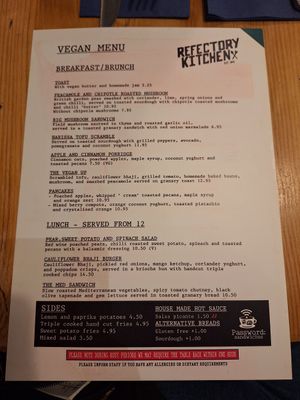 Carta de opciones veganas. #Veganuary at Refectory Kitchen in Canterbury
