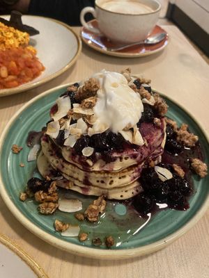 Vegan blueberry pancakes    at Refectory Kitchen in Canterbury