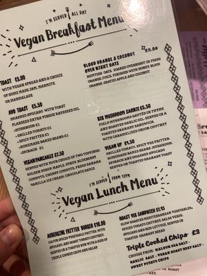Vegan breakfast menu  at Refectory Kitchen in Canterbury