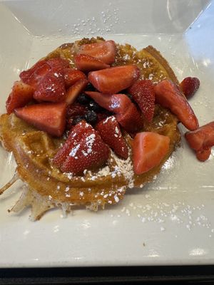 Megaberry vegan waffles without whipped cream and raspberry drizzle   at Waffles INCaffeinated - Fifth Ave in Pittsburgh