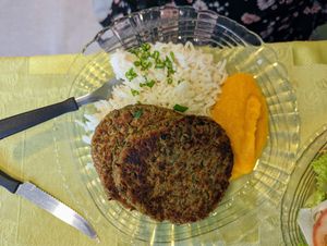 Daily main which was lentil patties and rice at El Molino in Tarija