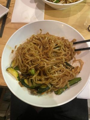 veganized tofu and vegetable pad thai - big portion size   at Roots in Princeton