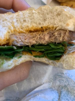 Vegan Sausage Breakfast Sandwich with hamburger bun   at LEON in North London